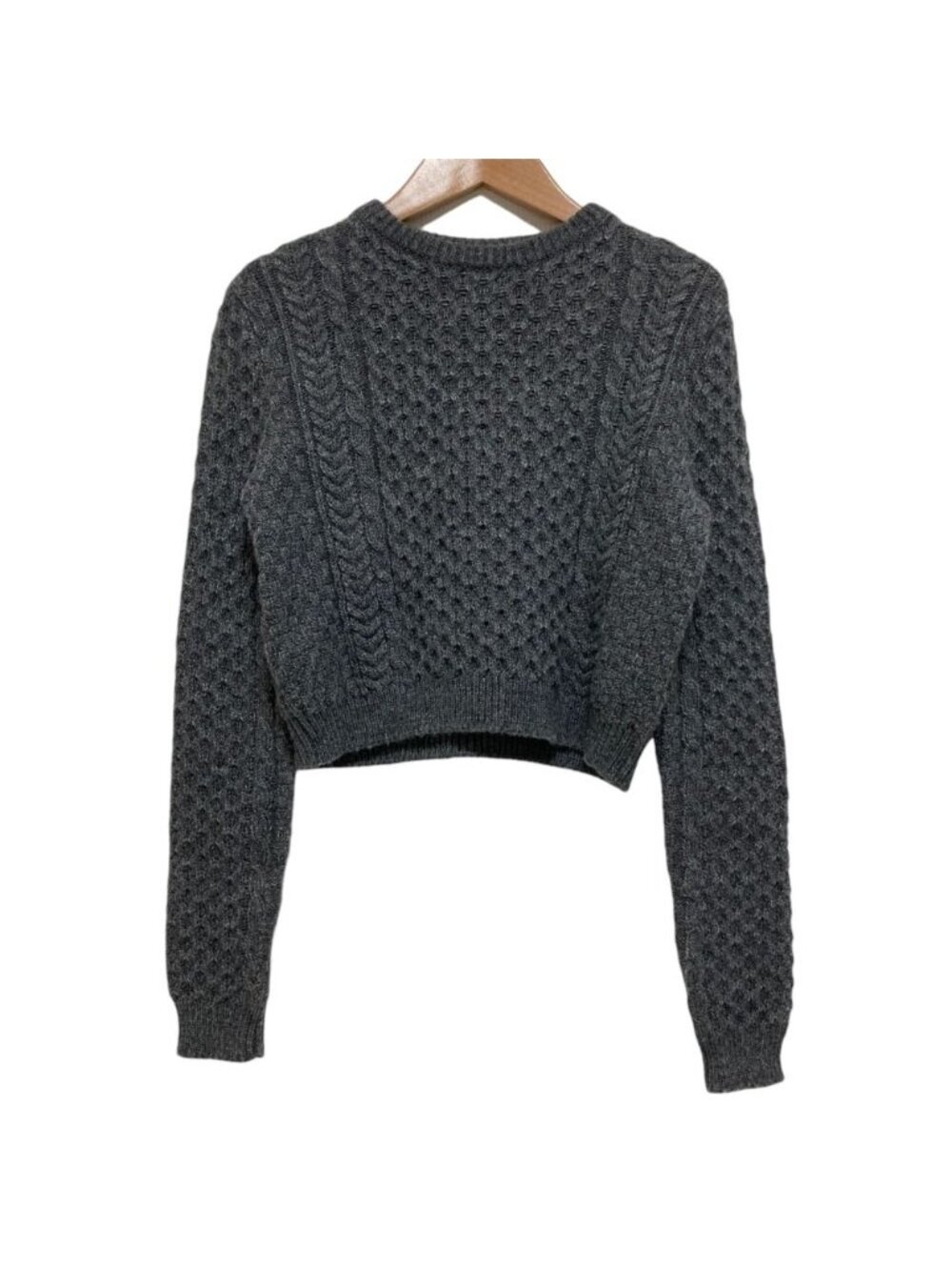 Miu Miu Short Length Cable Knit Sweater Charcoal Gray Long Sleeve 36